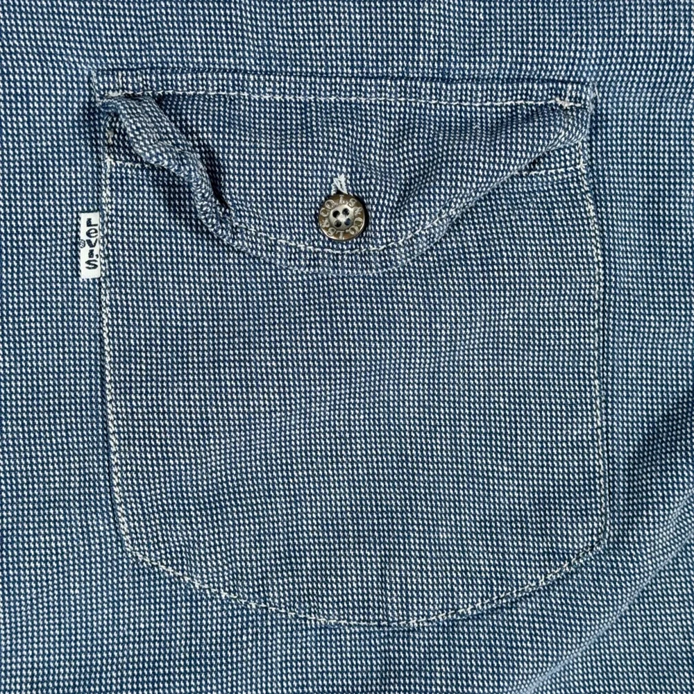 Vintage Levis Shirt Adult LARGE Blue White Houndstooth Check Cotton Grunge 90s